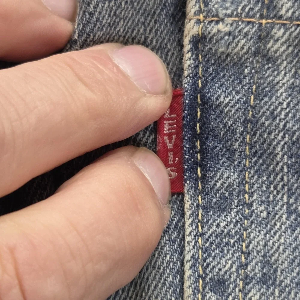Levis 501 Jeans Mens Blue Selvedge LVC Raw Hem Destroyed Honeycomb Fits 29x24